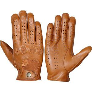 WASPRO Men's Large Genuine Leather Motorcycle Gloves, Tan Lambskin, Breathable